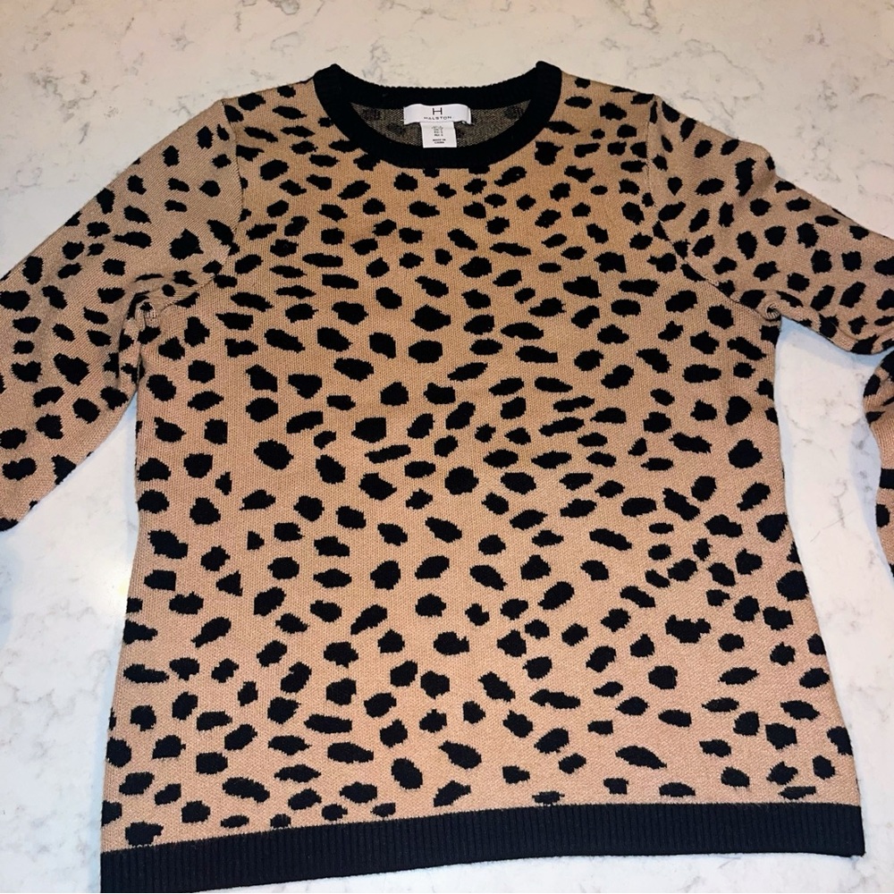Halston Heritage Black and Tan Animal Print Top